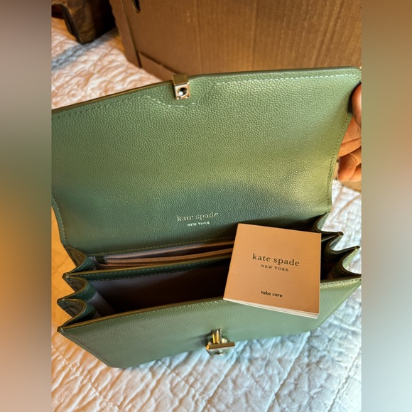 Kate Spade Locket Large Flap Shoulder Bag Olive Romaine purse - Picture 5 of 16